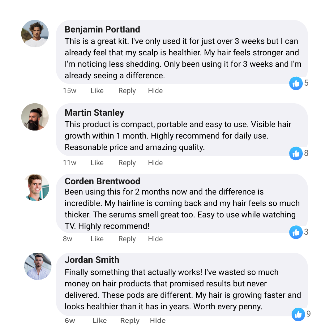 Reviews of a hair care product on a platform with user avatars and text.