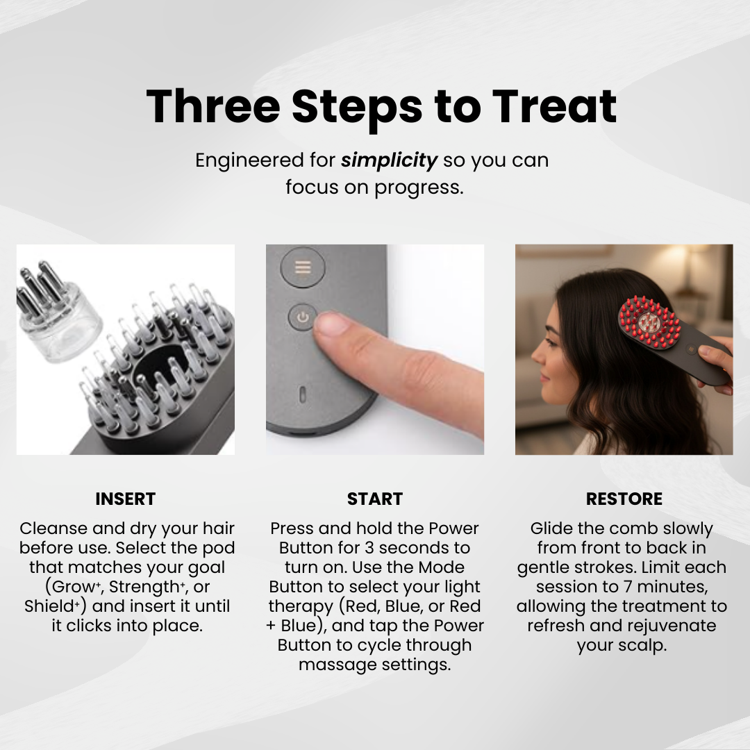 Instructions for using a hair treatment device with images and text on a white background.