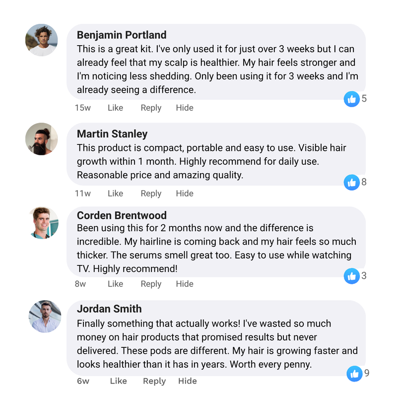 Reviews of a hair care product on a platform with user avatars and text.